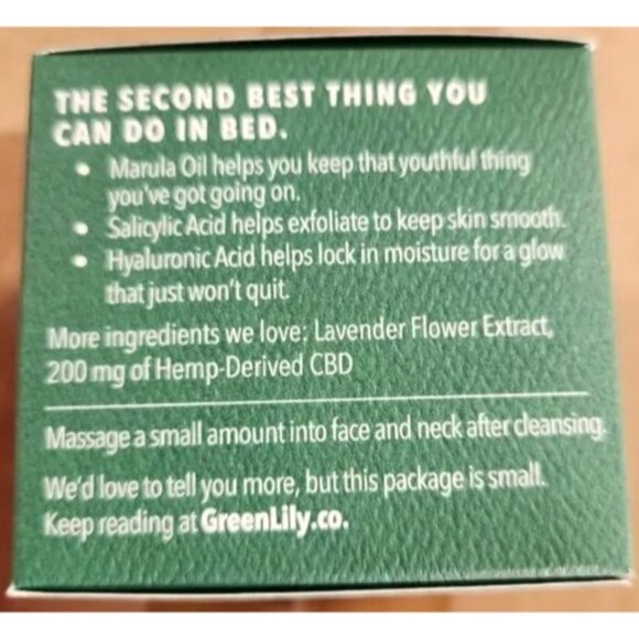 Green Lily Hemp Infused Night Cream w/ Marula, Salicylic, Hyaluronic Acid New - Picture 3 of 3